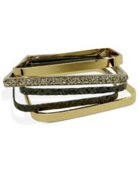 Stackable bangles are a girl's best friend. This stylish bracelet set from GUESS features five silver tone, shiny gold tone and hematite tone mixed metal bangles in varying textures and embellishments. Approximate diameter: 2-1/4 inches. Stackable bangles are a girl's best friend. This stylish bracelet set from GUESS features five silver tone, shiny gold tone and hematite tone mixed metal bangles in varying textures and embellishments. Approximate diameter: 2-1/4 inches.