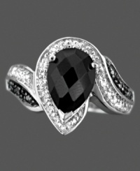 A unique ring of endless grace, featuring round-cut diamonds (1/10 ct. t.w.) and oval-cut onyx (10 x 7 mm) in a sterling silver setting. Size 7. A unique ring of endless grace, featuring round-cut diamonds (1/10 ct. t.w.) and oval-cut onyx (10 x 7 mm) in a sterling silver setting. Size 7.