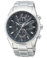 Travel the globe with expert precision with Citizen's World Chronograph A-T timepiece. Built with Eco-Drive, harnessing natural and artificial light, never needing a battery. Travel the globe with expert precision with Citizen's World Chronograph A-T timepiece. Built with Eco-Drive, harnessing natural and artificial light, never needing a battery.