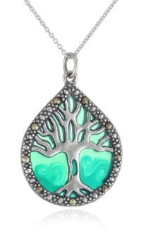 Sterling Silver Marcasite and Blue Epoxy Tree of Life Pendant Necklace, 18 Sterling Silver Marcasite and Blue Epoxy Tree of Life Pendant Necklace, 18