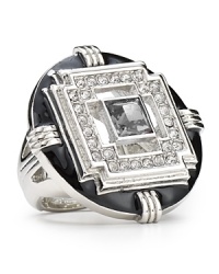 Grand yet gorgeously simple, this T Tahari ring features pristine plated metal, capped with a dark and dramatic stone. Grand yet gorgeously simple, this T Tahari ring features pristine plated metal, capped with a dark and dramatic stone.