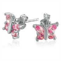 Pink Ice Butterfly Stud Earrings set in Sterling Silver 1ct tgw.