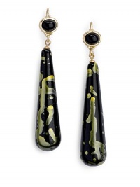 THE LOOKTeardrop design Black bead resin detail Faux gold leaf accents 22k goldplated settingLatch clasp THE MEASUREMENTLength, about 3¼ORIGINImported THE LOOKTeardrop design Black bead resin detail Faux gold leaf accents 22k goldplated settingLatch clasp THE MEASUREMENTLength, about 3¼ORIGINImported