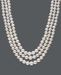 Let waves of pearl wash over your neckline. Belle de Mer's three graduated strands of cultured freshwater pearls (4-8 mm) create a classic layered look. Clasp crafted in sterling silver. Approximate length: 17-19 inches. Let waves of pearl wash over your neckline. Belle de Mer's three graduated strands of cultured freshwater pearls (4-8 mm) create a classic layered look. Clasp crafted in sterling silver. Approximate length: 17-19 inches.