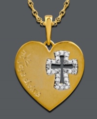 Show a whole new appreciate for your faith. Mi Joya Divina's heart-shaped pendant stuns with a round-cut diamond (1/10 ct. t.w.) cut-out cross accent. Set in 14k gold. Approximate length: 18 inches. Approximate drop length: 1 inch. Approximate drop width: 3/4 inch. Show a whole new appreciate for your faith. Mi Joya Divina's heart-shaped pendant stuns with a round-cut diamond (1/10 ct. t.w.) cut-out cross accent. Set in 14k gold. Approximate length: 18 inches. Approximate drop length: 1 inch. Approximate drop width: 3/4 inch.