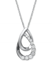 A drop in the bucket. Two interlocking teardrops in 14k white gold add polish, while round-cut diamonds (1/2 ct. t.w.) bring the sparkle in this elegant pendant necklace. Approximate length: 18 inches. Approximate drop: 1-1/4 inches. A drop in the bucket. Two interlocking teardrops in 14k white gold add polish, while round-cut diamonds (1/2 ct. t.w.) bring the sparkle in this elegant pendant necklace. Approximate length: 18 inches. Approximate drop: 1-1/4 inches.
