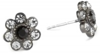 1928 Jewelry Black Crystal Flower Button Earrings 1928 Jewelry Black Crystal Flower Button Earrings