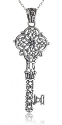 Sterling Silver Filigree Key Pendant, 18 Sterling Silver Filigree Key Pendant, 18