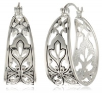 Sterling Silver Bali Inspired Filigree Triangle Shape Hoop Earrings (1.0 Diameter) Sterling Silver Bali Inspired Filigree Triangle Shape Hoop Earrings (1.0 Diameter)