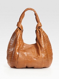 Sumptuous croc-skin in a roomy, slouched carryall.Shoulder strap, 10½ dropMagnetic top closureOne inside zip pocketThree inside open pocketsSuede lining16½W X 14H X 6DImported Sumptuous croc-skin in a roomy, slouched carryall.Shoulder strap, 10½ dropMagnetic top closureOne inside zip pocketThree inside open pocketsSuede lining16½W X 14H X 6DImported