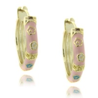 Lily Nily 18k Gold Overlay Pink Enamel Multi Flower Design Children's Hoop Earrings Lily Nily 18k Gold Overlay Pink Enamel Multi Flower Design Children's Hoop Earrings