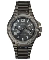 Casual looks can also standout. This dusky timepiece from GUESS will guarantee second glances. Casual looks can also standout. This dusky timepiece from GUESS will guarantee second glances.