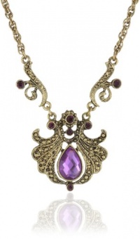 1928 Jewelry Deep Siberian 16 Gold-Tone Amethyst Faceted Adjustable Pendant Necklace 1928 Jewelry Deep Siberian 16 Gold-Tone Amethyst Faceted Adjustable Pendant Necklace