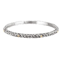 925 Silver Swirl Bangle with 18k Gold Accents- 8 IN 925 Silver Swirl Bangle with 18k Gold Accents- 8 IN