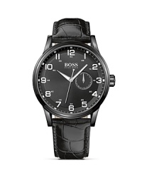 The HB 2006 Family is inspired from elegant and classic aviator timepieces. Features a black dial and black IP steel case with an embossed crocodile pattern black leather strap. The HB 2006 Family is inspired from elegant and classic aviator timepieces. Features a black dial and black IP steel case with an embossed crocodile pattern black leather strap.