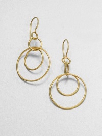 A trio of 18k yellow gold hoops turns a simple design into an elegant look. 18k yellow gold Drop, about 1¾ Ear wire Imported A trio of 18k yellow gold hoops turns a simple design into an elegant look. 18k yellow gold Drop, about 1¾ Ear wire Imported