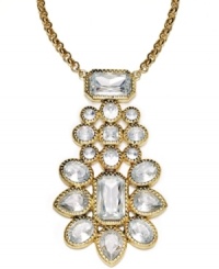 Make a bold statement without uttering a word. The glass stones of Bar III's crystal pendant stand out against an antique gold-plated mixed metal setting. Approximate length: 26-1/2 inches. Approximate drop: 5-1/4 inches. Make a bold statement without uttering a word. The glass stones of Bar III's crystal pendant stand out against an antique gold-plated mixed metal setting. Approximate length: 26-1/2 inches. Approximate drop: 5-1/4 inches.