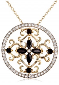 Yellow Gold Plated Sterling Silver Sapphire and Diamond Accent Circle Pendant, 18 Yellow Gold Plated Sterling Silver Sapphire and Diamond Accent Circle Pendant, 18