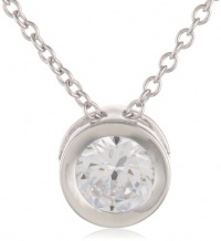 Platinum Plated Sterling Silver Round-Cut Bezel-Set Cubic Zirconia Pendant Necklace, 18 Platinum Plated Sterling Silver Round-Cut Bezel-Set Cubic Zirconia Pendant Necklace, 18