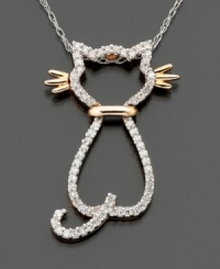 The cat's meow. A 14k rose gold pendant with sparkling round-cut diamonds (1/5 ct. t.w.). Diamond necklace chain measures 16 inches; drop measures 7/8 inch. The cat's meow. A 14k rose gold pendant with sparkling round-cut diamonds (1/5 ct. t.w.). Diamond necklace chain measures 16 inches; drop measures 7/8 inch.