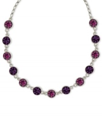 Fuchsia for the true fashionista. 2028's strand necklace incorporates fuchsia czech stones set in circular pendants. Crafted in silver tone mixed metal. Approximate length: 16 inches + 3-inch extender. Fuchsia for the true fashionista. 2028's strand necklace incorporates fuchsia czech stones set in circular pendants. Crafted in silver tone mixed metal. Approximate length: 16 inches + 3-inch extender.
