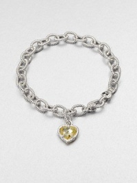 A sweet style with a textured sterling silver link chain and a canary crystal heart charm. Canary crystalSterling silverLength, about 7.5Lobster clasp closureImported A sweet style with a textured sterling silver link chain and a canary crystal heart charm. Canary crystalSterling silverLength, about 7.5Lobster clasp closureImported