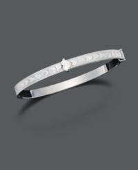 Decorate her petite wrist with a delicate heart bracelet. This adjustable bracelet features a row of shiny silver hearts. Set in sterling silver. Approximate diameter: 2-1/4 inches. Decorate her petite wrist with a delicate heart bracelet. This adjustable bracelet features a row of shiny silver hearts. Set in sterling silver. Approximate diameter: 2-1/4 inches.