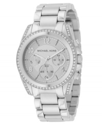 Fashionably oversized and with feminine crystal accents, this Michael Kors watch shines. Fashionably oversized and with feminine crystal accents, this Michael Kors watch shines.