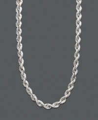 Get all tangled up in this sparkling rope chain. Crafted in 14k white gold with a hollow rope chain design. Approximate length: 30 inches. Get all tangled up in this sparkling rope chain. Crafted in 14k white gold with a hollow rope chain design. Approximate length: 30 inches.