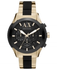 A gold-plated steel timepiece upgraded with sporty silicone, by AX Armani Exchange.