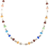Sterling Silver Freshwater Cultured Pearl and Multiple-Colored Crystal Necklace, 18+2 Extender Sterling Silver Freshwater Cultured Pearl and Multiple-Colored Crystal Necklace, 18+2 Extender