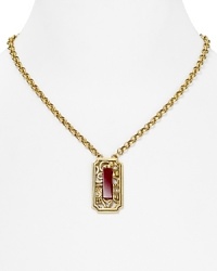 A jewel box staple from T Tahari, this bold statement necklace brings instant glamor to your look, cast in plated metal with a lace, stone pendant. A jewel box staple from T Tahari, this bold statement necklace brings instant glamor to your look, cast in plated metal with a lace, stone pendant.
