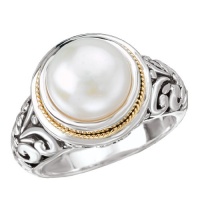 925 Silver & Mabe Pearl Filigree Ring with 18k Gold Accents- Sizes 6-8 925 Silver & Mabe Pearl Filigree Ring with 18k Gold Accents- Sizes 6-8