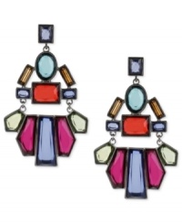 Make a colorful statement. Haskell's chandelier earrings, crafted from hematite-tone mixed metal, feature vibrant geometric acrylic pieces for a stunning effect. Approximate drop: 3 inches. Make a colorful statement. Haskell's chandelier earrings, crafted from hematite-tone mixed metal, feature vibrant geometric acrylic pieces for a stunning effect. Approximate drop: 3 inches.