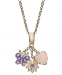 Embrace whimsy. Lily Nily's children's necklace features enamel flower, heart and butterfly pendants for a vibrant touch. Set in 18k gold over sterling silver. Item comes packaged in a signature Lily Nily Gift Box. Approximate length: 14 inches. Approximate drop: 1 inch. Embrace whimsy. Lily Nily's children's necklace features enamel flower, heart and butterfly pendants for a vibrant touch. Set in 18k gold over sterling silver. Item comes packaged in a signature Lily Nily Gift Box. Approximate length: 14 inches. Approximate drop: 1 inch.