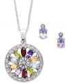Stun them with a myriad of color. Victoria Townsend's matching pendant and earrings set features oval-cut amethyst (1-1/3 ct. t.w.), blue topaz (1/2 ct. t.w.), citrine (3/8 ct. t.w.), garnet (1/2 ct. t.w.) peridot (1/2 ct. t.w.) and diamond accents. Crafted in sterling silver. Approximate length: 18 inches. Approximate drop: 1-3/16 inches. Approximate drop (earrings): 5/16 inch.