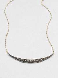 An elegantly tapered row of diamonds twinkles from a graceful crescent pendant of oxidized sterling silver, suspended at each end from a pretty 14k gold chain.Diamonds, .17 tcwSterling silver and 14k yellow goldChain length, about 16Pendant width, about 2¼Spring ring claspMade in USA