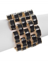 THE LOOKFour row designEnamel links 22k goldplated settingLatch closureTHE MEASUREMENTWidth, about 2¼ORIGINImported THE LOOKFour row designEnamel links 22k goldplated settingLatch closureTHE MEASUREMENTWidth, about 2¼ORIGINImported