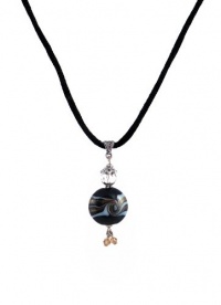 Necklace - N245 - Round Shape Murano Style Glass with Swarovski Crystal Dangles ~ Black and Copper Stripe Necklace - N245 - Round Shape Murano Style Glass with Swarovski Crystal Dangles ~ Black and Copper Stripe
