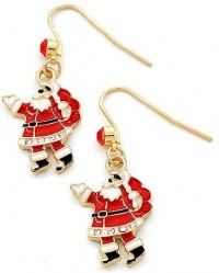 Super Cute 1 Crystal Embellished Dangling Santa Charm Earrings for Winter and Christmas - Gold Plated