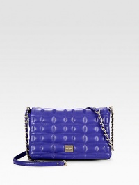 A supple leather style with a pretty quilted design.Chain and leather shoulder strap, 22 dropMagnetic snap flap closureOne inside zip pocketTwo inside open pocketsCotton lining8½W X 5¾H X 1¾DImported A supple leather style with a pretty quilted design.Chain and leather shoulder strap, 22 dropMagnetic snap flap closureOne inside zip pocketTwo inside open pocketsCotton lining8½W X 5¾H X 1¾DImported
