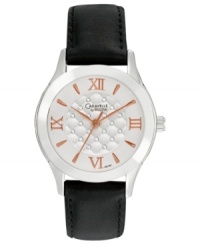 Subtle crystal shimmer and rosy accents complete the sophisticated design of this Caravelle by Bulova watch. Subtle crystal shimmer and rosy accents complete the sophisticated design of this Caravelle by Bulova watch.