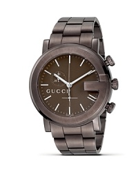 A brown bracelet watch from the Gucci G Chrono collection. Round guilloché G dial in brown casing. Stick hour indices, sweep second hand. A brown bracelet watch from the Gucci G Chrono collection. Round guilloché G dial in brown casing. Stick hour indices, sweep second hand.