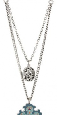 Lucky Brand Tapestry Silver-Tone Blue Cross Enamel Double Necklace Lucky Brand Tapestry Silver-Tone Blue Cross Enamel Double Necklace