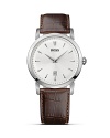 An ultra-slim silhouette and curved dial make this HUGO BOSS watch an elegant choice.