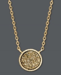 Here comes the sun. Whisk yourself away in this rich, golden style. Bronze druzy shimmers at the center of this 14k gold pendant. Approximate length: 18 inches. Approximate drop: 1/2 inch. Here comes the sun. Whisk yourself away in this rich, golden style. Bronze druzy shimmers at the center of this 14k gold pendant. Approximate length: 18 inches. Approximate drop: 1/2 inch.