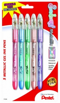 Pentel Sunburst Metallic Gel Pen, Medium Line, Permanent, Assorted Ink, 5 Pack (K908MBP5M1) Pentel Sunburst Metallic Gel Pen, Medium Line, Permanent, Assorted Ink, 5 Pack (K908MBP5M1)