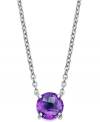 A poignant touch. Brilliant round-cut amethyst (6 ct. t.w.) adorns this delicate sterling silver pendant. Approximate length: 18 inches. Approximate drop: 1 inch. A poignant touch. Brilliant round-cut amethyst (6 ct. t.w.) adorns this delicate sterling silver pendant. Approximate length: 18 inches. Approximate drop: 1 inch.