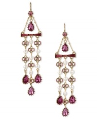 Pretty bows to top off your look. Betsey Johnson's drop earrings highlight fuchsia-colored crystal bows, gold tone bows with pink-colored crystal accents, glass pearls, crystal teardrops and small fuchsia crystal accent at post. Crafted in antiqued gold tone mixed metal. Approximate drop: 4-1/4 inches. Pretty bows to top off your look. Betsey Johnson's drop earrings highlight fuchsia-colored crystal bows, gold tone bows with pink-colored crystal accents, glass pearls, crystal teardrops and small fuchsia crystal accent at post. Crafted in antiqued gold tone mixed metal. Approximate drop: 4-1/4 inches.