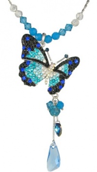 Wing Drop Butterfly Swarovski Elements Crystal Necklace W. 18k White Gold Plated Long Chain (Green and Blue) Wing Drop Butterfly Swarovski Elements Crystal Necklace W. 18k White Gold Plated Long Chain (Green and Blue)
